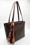 Women's Brown Oversized Faux Leather Shoulder Bag with Scarf Detail - 2