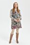 Women's High Collar Colorful Floral Long Wool Cardigan V.Beige - 5