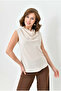 Draped Degaje Collar No Inner Show Short Sleeve Blouse Shirt - 4