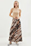 Women's Patterned Satin Skirt 15877 - Ecru - 2