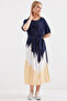 2504 Patterned Short Sleeve Viscose Dress - Navy Blue - 5