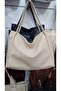 Women's Faux Leather Large Size Casual Shoulder Bag Cream - 3