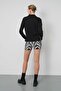 Polo Neck Black Women's Sweater - Front Tie - 3