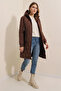 5138 Quilted Long Puffer Coat - Brown - 5