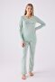 Women's Nile Green Start Somewhere Long Sleeve Pajamas Set - 2