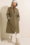 9091 Gathered Waist Hooded Trench Coat - Khaki - 4