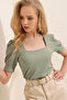 0409 Square Neck Knitted Blouse - Çağla - 2