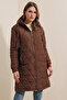 5138 Quilted Long Puffer Coat - Brown - 3