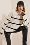 15804 Striped Oversize Turtleneck Sweater - White - 3