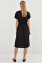 2378 V-Neck Slit Knitted Dress - Black - 5
