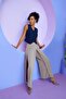 V-Neck Woven Stylish Navy Blue Vest with Belt Detail - 3