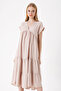 2398 V-Neck Flounce Dress - Beige
