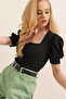 0409 Square Neck Knitted Blouse - Black - 7