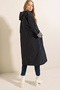 9091 Gathered Waist Hooded Trench Coat - Navy Blue - 6