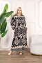 Women's Plus Size Black Woven Viscose Fabric Shawl Pattern Long Sleeve Dress 65N38331