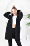 Zipper Hooded Long Plush Coat Fleece Cardigan Black Plus Size - 2