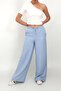 Women's Blue Wide Leg Linen Trousers with Elastic Waist