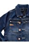 Children's Dark Color Button Detailed Denim Jacket - 7