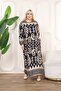 Women's Plus Size Black Woven Viscose Fabric Shawl Pattern Long Sleeve Dress 65N38331 - 2