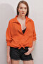 20153 Single Pocket Oversize Linen Shirt - Orange