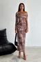 Women's Leopard Patterned Long Sandy Dress - 3
