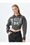 Crop Sweatshirt with Zipper and Hooded Corset Detail, Printed, Slim Fit, Embroidered - 3