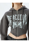 Crop Sweatshirt with Zipper and Hooded Corset Detail, Printed, Slim Fit, Embroidered - 5
