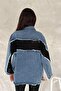 Women's Black Pocket Detailed Knitwear Mesh Oversize Denim Jacket - 4