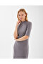 Grey Round Neck with Seat-Up Midi-Length Dress - 4