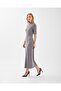 Grey Round Neck with Seat-Up Midi-Length Dress - 2