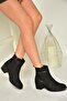 T 555703303   Black Genuine Leather Thick Heeled Women's Boots - 3
