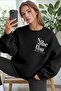 Women's Black No-One Printed 0 Crew Neck Oversize Loose Loose Cut Fleece Sweatshirt