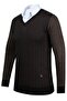 Men's V-Neck Knitwear Black Coffee Sweater Patterned Steel Knit Classic Fit - 5010D - 3
