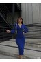 Women's Double Breasted Collar Balloon Sleeve Glittery Crepe Fabric Midi Dress - 6