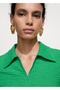 Textured Polo Collar Dress - 5