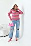 Women's Half Zipper Striped Sweater Fuchsia 20726 - 4