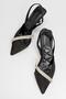 Women's Open-Back Stone Heeled Shoes Black - 5