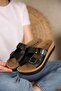 Women's 2 Buckle Belted Slippers Black Skin - 2