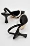 Women's Open-Back Stone Heeled Shoes Black - 4