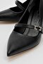 Women's Belted Stone Heeled Shoes Black Leather - 3