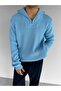 Men's Half Zipper Knitted Sweater Baby Blue - 3