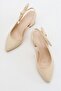 Side Bow Open Back Women's Heeled Shoes Beige Zra - 5