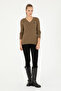 Women's Dark Khaki V-Neck Basic Sweater 50293561-Vr111 - 4