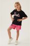 Licensed L1703 Patterned T-Shirt and Shorts Bottom Top Girl's Set Black - 2