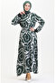 Khaki White Viscose Dress - Rib Detailed and Belted 0447A-01 - 2
