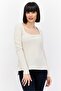 Women Square Neck Long Sleeves Textured Top, Cream
