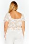 Women Square Neck Short Sleeve Floral Crop Top, White - 3