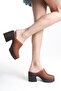 Genuine Leather Tan 10 cm Platform Orthopedic Sabo Slippers Tmd202490 - 3