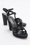 Women's Cross Strap Heeled Shoes BLACK SATIN