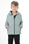 Boy's Mint Green Lined Water and Windproof Hooded Raincoat with Double Zipper Pockets
